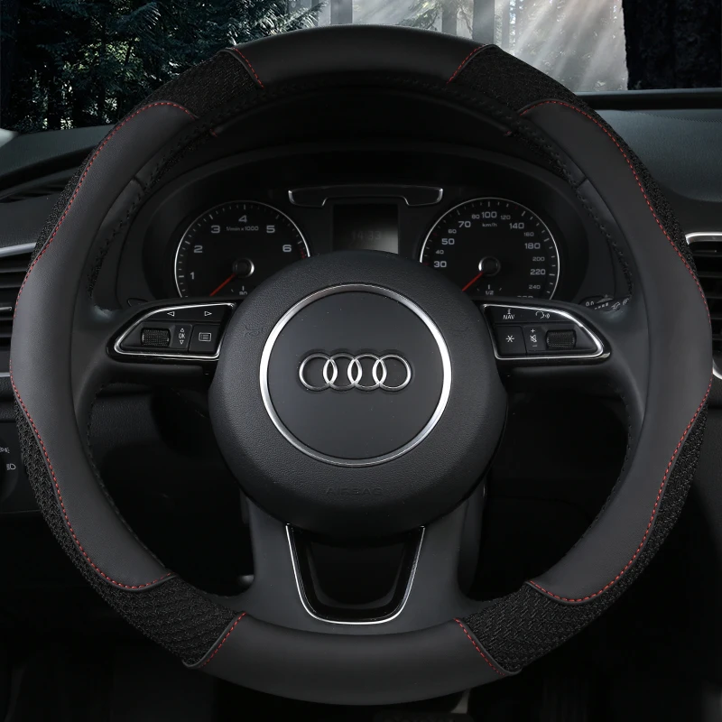 

KKYSYELVA Car Interior Accessories Black Auto Sports Steering Wheel Cover Leather 38cm Vehicle Truch Steering Covers