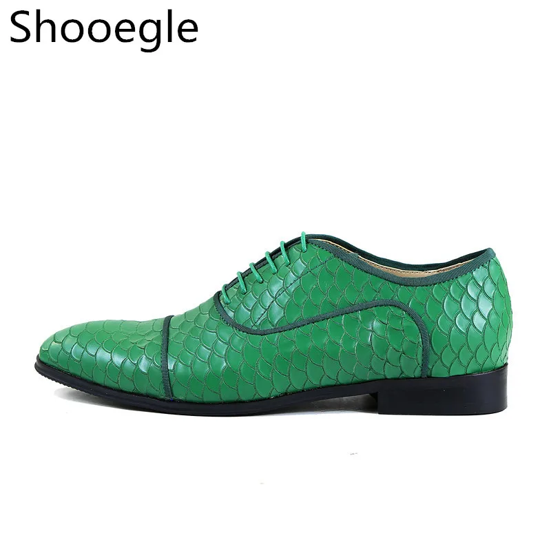 Green Alligator Print Shoes Lace up Men Shoes Business