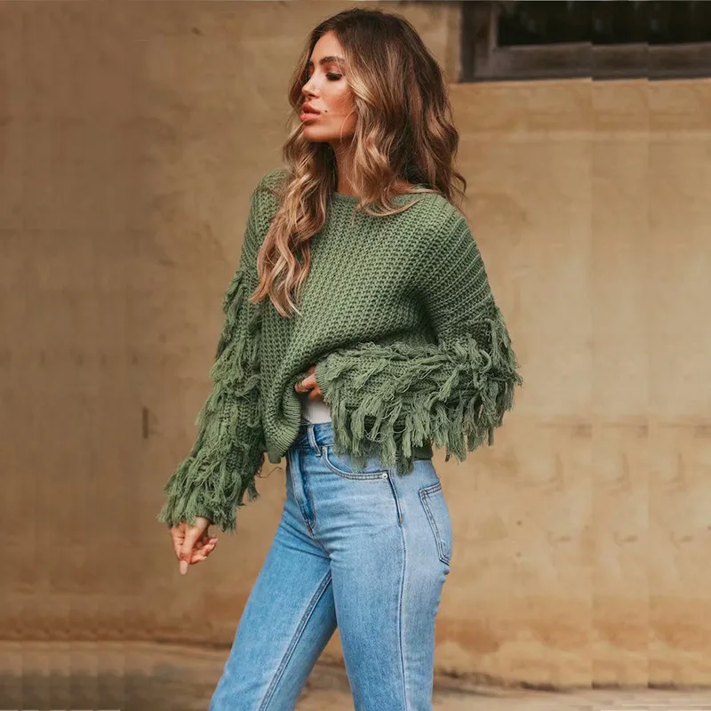 yinlinhe Pink Women Long Sleeve Cardigan Knitted Autumn Winter Sweater Women Jumpers Tassel Fashion Out Wear Pullover 7