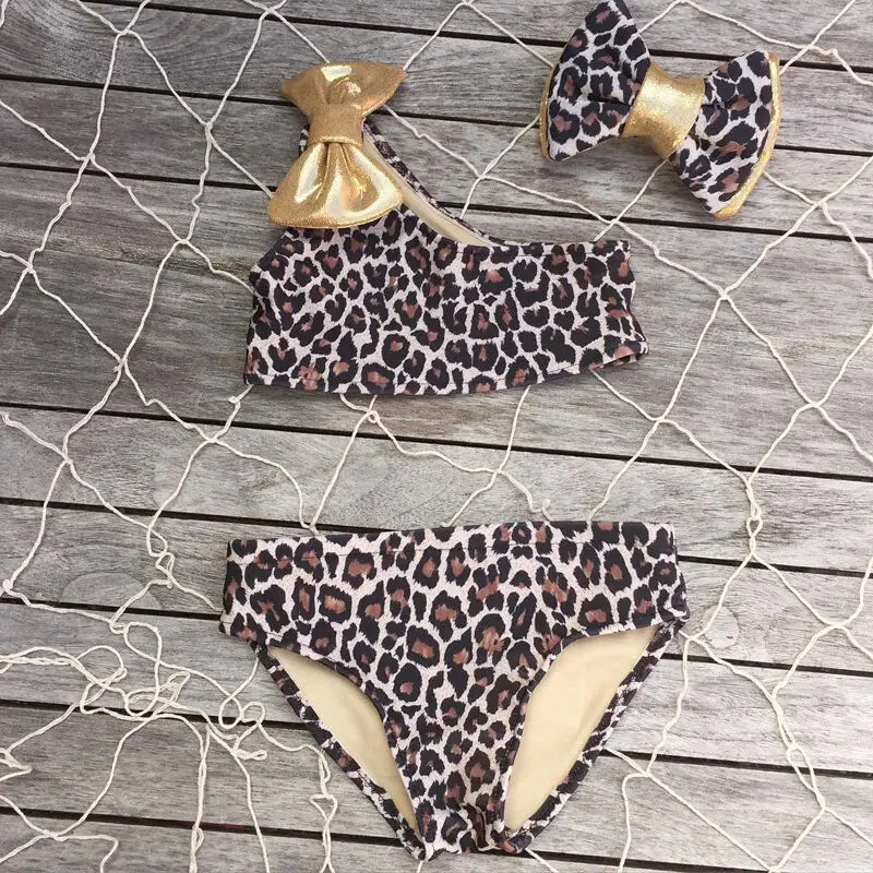 Hirigin сексуальное бикини для девочек набор с леопардовым принтом и бантом на поясе, пляжный купальник с 1 шт. головная повязка, летние ванный комплект бикини