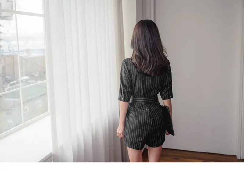 2019 новый летний женский полосатый Блейзер Playsuit с длинным рукавом Check Blazer Rompers с поясом женские Рабочий костюм широкие брюки комбинезоны