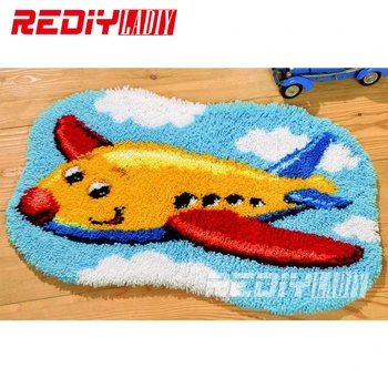 

3D Latch Hook Rug Kits DIY Needlework Unfinished Crocheting Rug Yarn Cushion Mat Embroidery Carpet Rug Cartoon Plane Home Decor