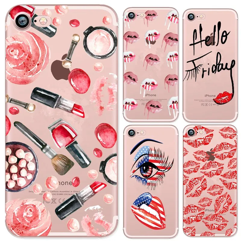 Fashion Sexy Kisses Lips Cases For iPhone 6s Cover Lipstick Finger Nail Shell X 8 8plus 7 7Plus 6 5 5s se |