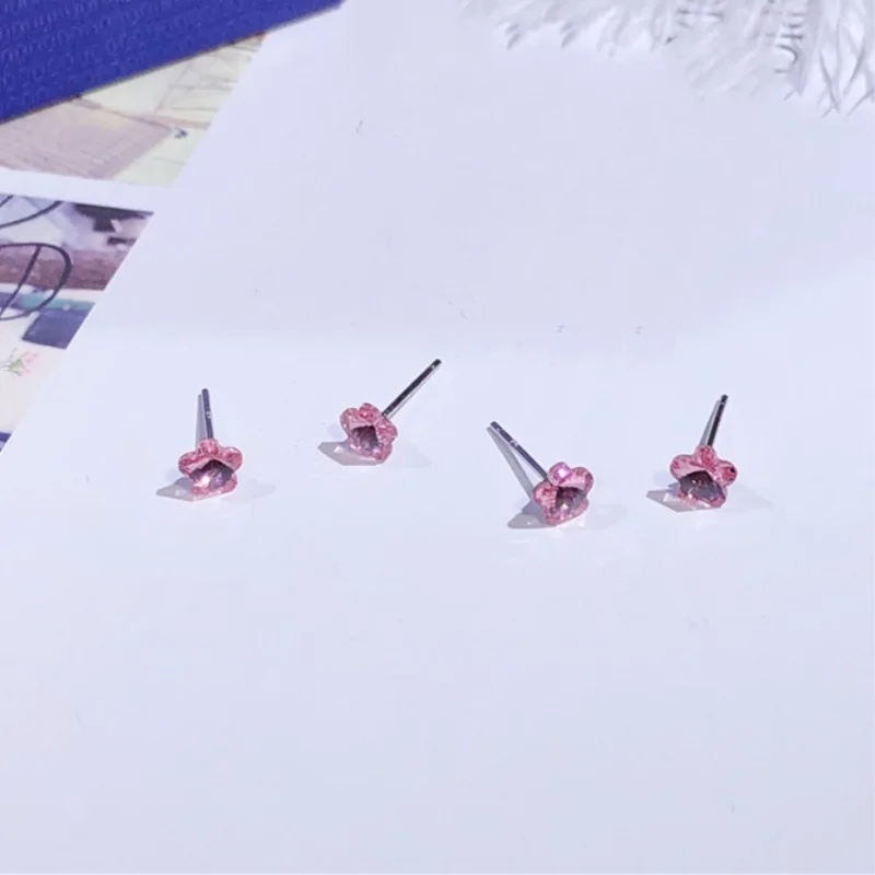 

New Arrival Real 925 Sterling Silver Quality Pink Crystal Earrings Stud All Matching Simple Designer Women Floral Earrings