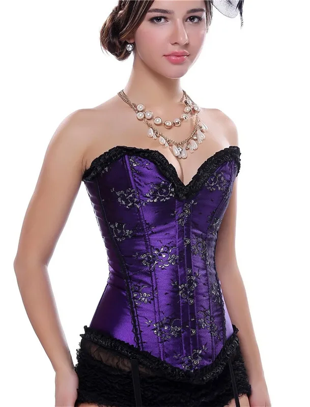 5811 purple Sapubonva, модный сексуальный женский Готический корсет, бюстье на шнуровке, винтажный корсет на грудь, парчовый цветочный корсетный корсет, зеленый, красный - Цвет: 5811 purple