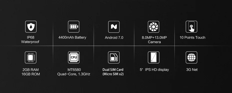 Cubot Kingkong IP68 водонепроницаемый ударопрочный 4400 мАч большой аккумулятор MT6580 четырехъядерный Android 7,0 2 Гб ram 16 Гб rom мобильный телефон