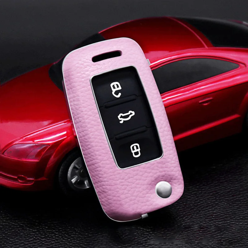 Автомобильный брелок для ключей Корпус брелок для VW гольф Бора Jetta модели авто Polo, Golf, Passat для Skoda Octavia A5 Fabia сиденье Ibiza Leon стайлинга автомобилей - Название цвета: pink single shell