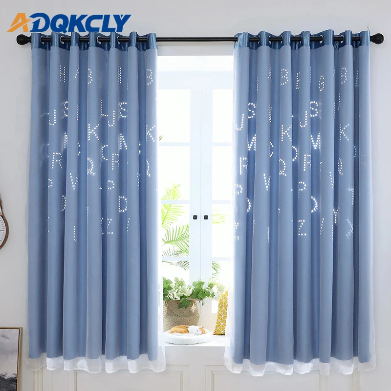 

Hollow Letters Blackout Window Curtain Polyester Dyed Curtain for Home Hotel Living Room Blackout Cloth 150*200cm Grommet Top
