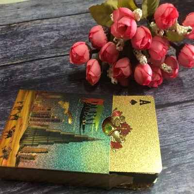 24k ПВХ золотые игральные карты Poker Jouer Aux Cartes Дубай игральные карты Золотые пластиковые водонепроницаемые пластиковые игральные карты клуб - Цвет: Gold Playing Cards