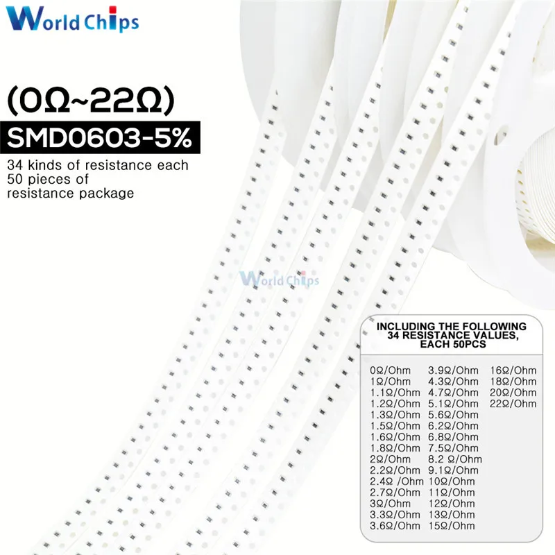 1700 шт./лот 0603 SMD резистор 0R 10 м Ом 5% 1/10 Вт 0 25 чип сопротивление фиксированный набор