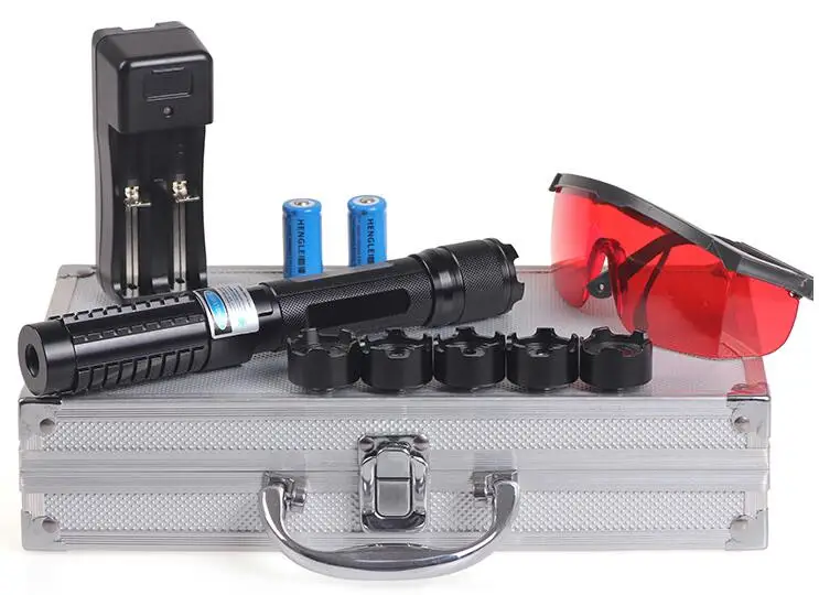 450nm 200000 متر الليزر الأزرق مؤشر الليزر القلم عالية قوية adjustable تركز حرق مباراة مضاءة السجائر حرق الخشب الجاف + 5 قبعات + مربع