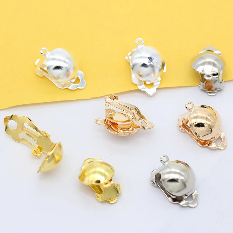 

100p 12x20mm silver/gold plated Filigree half ball Dome with Loop No Pierced ear clips clip on earring findings jewelry making