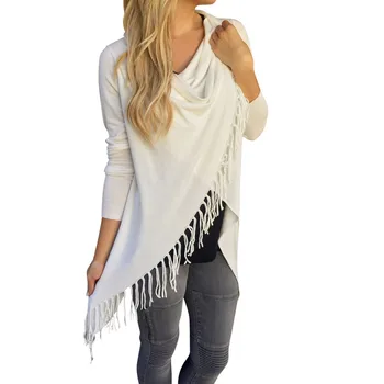 

2017 Solid Hoodies Women Autumn Poncho Long Sleeve Fringed Edge Tassel Oversized Harajuku Tops Hoody Loose Coat Sweatshirts Top