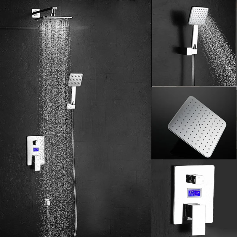 

LCD Digital Shower Faucet Smart Display Pressure Balance Valve Shower Mixer Water Flow Bathroom Rainfall Showerhead Sets ABS