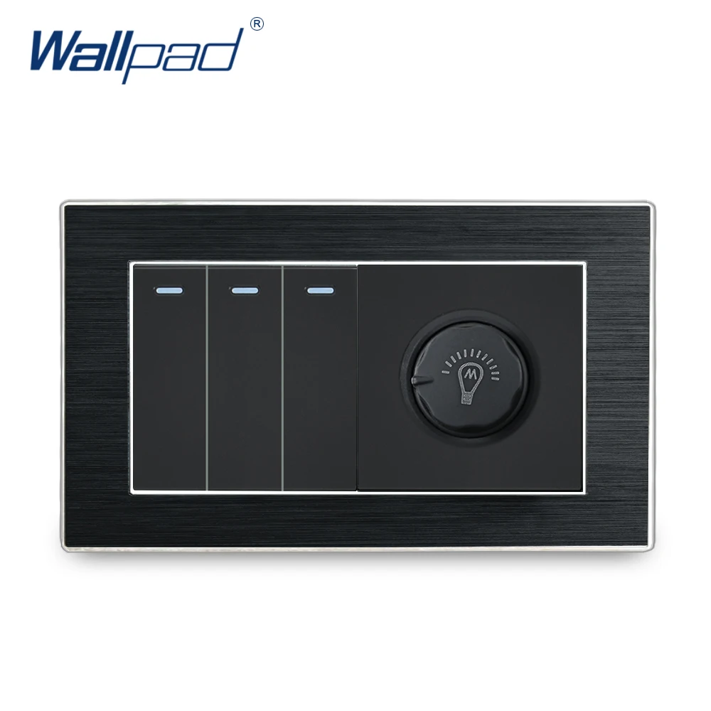 3 клавиши 2 канала с диммером Wallpad Роскошная атласная металлическая панель