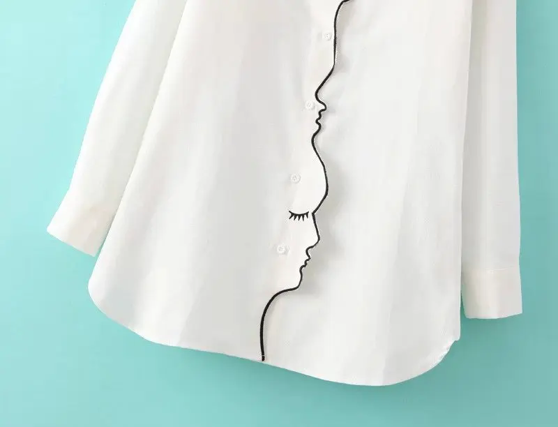 New Fashion 2015 Womens Novelty Face Placket Finger Collar Embroidery Long Sleeve Shirts Tops Casual Ladies Blouses blusas Br050 Blouses