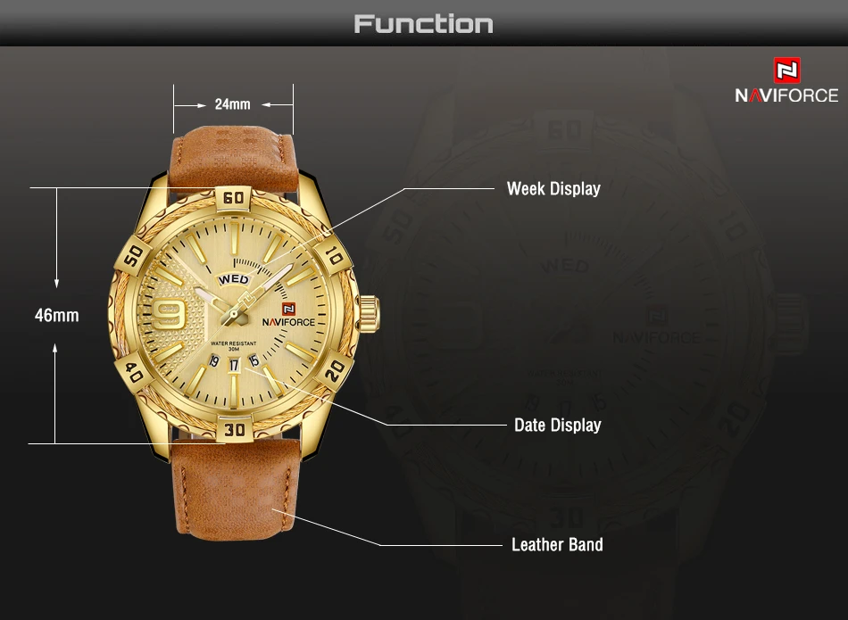 Бренд NAVIFORCE, кварцевые часы для мужчин, кожаный ремешок, военные спортивные часы, водонепроницаемые, 24 hout, неделя, дата, наручные часы, Relogio Masculino