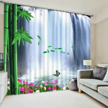 

Chinese Bamboo print Modern Luxury 3D Curtains for Bedding room Living room Hotel Office Home Decorative Drape Cortinas