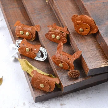 

6 Pcs Animals/Lot Leather Notebook Accessory Cord Wrap Organizer Wire Holder Cute Kawaii Creative Earphone Winder Cable Manager