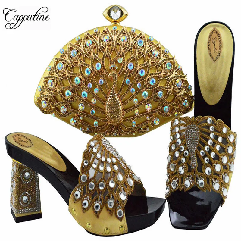 Summer Style Rhinestone Rhinestone Shoes And Bag Set New Italian Woman High Square Heels Shoes And Bag Set For Wedding SL004 Summer Style Rhinestone Rhinestone Shoes And Bag Set New Italian Woman High Square Heels Shoes And Bag Set For Wedding SL004