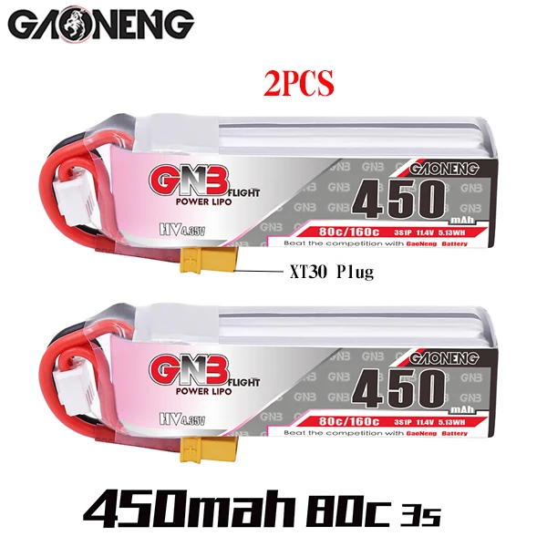 2 шт Gaoneng GNB 450MAH 3S 80C HV 11,4 V Lipo батарея XT30 разъем для iFlight CineBee Indoor Cine Whoop BetaFPV Дрон RC Квадрокоптер - Цвет: 2PCS 450mAh  3S XT30