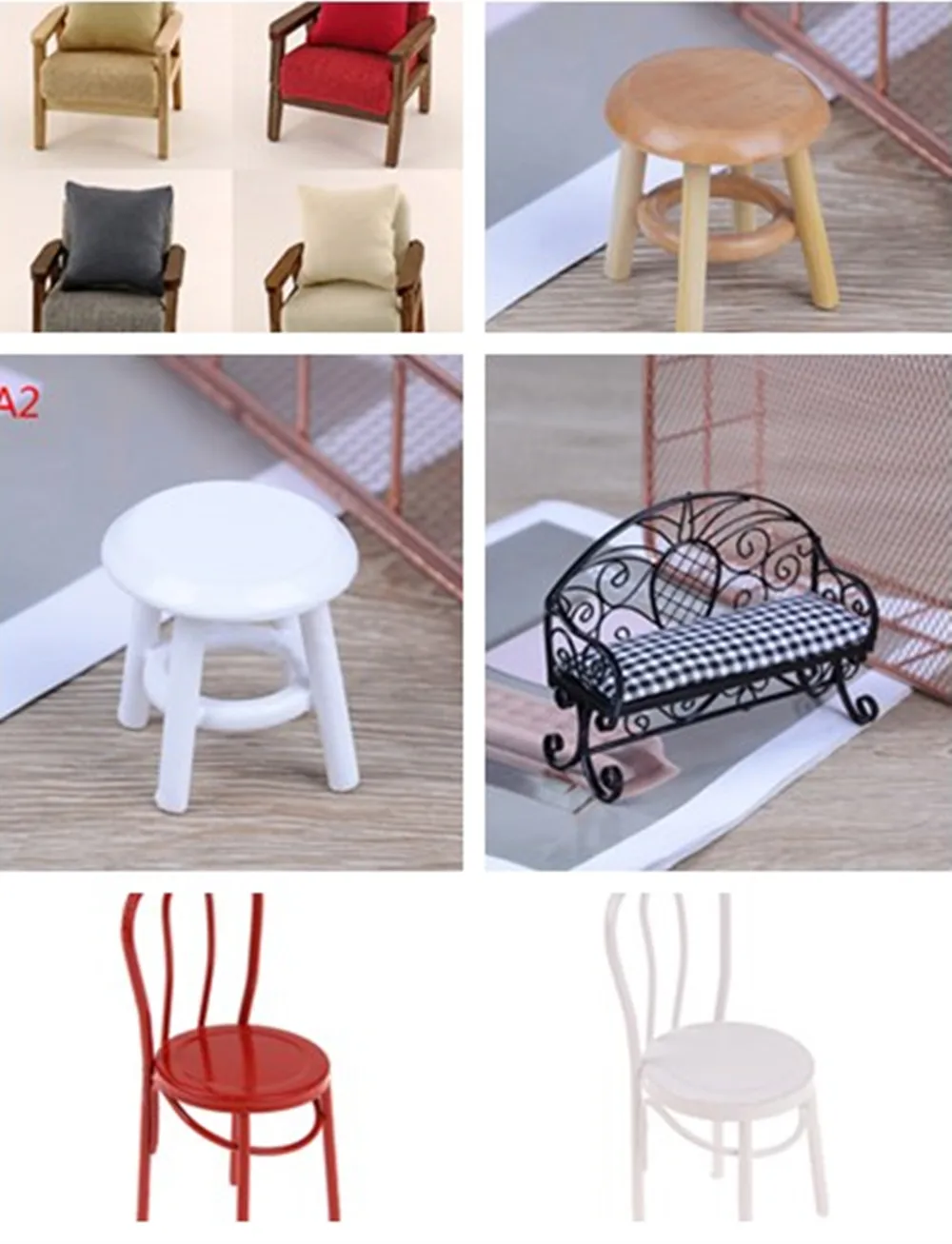 1/12 Scale Furniture Round Floral Stool Chair Acc for Dolls House Decor Kids Children Pretend Play Toy Dollhouse Miniature | Игрушки и