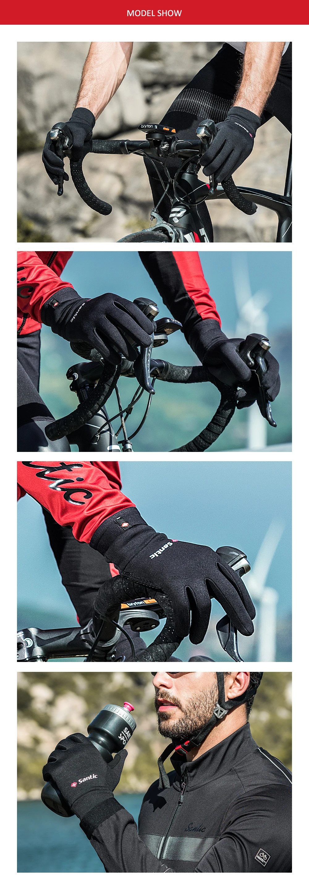 SANTIC Зимние перчатки для велоспорта термальные водонепроницаемые ветрозащитные перчатки с сенсорным экраном гелевые велосипедные перчатки для катания на лыжах Пешие прогулки Снегоход Мотоцикл