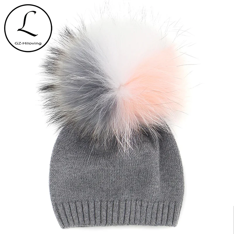 GZHILOVINGL New Winter Children Toddler Kids Boys Girls Cotton Crochet Knitted Beanies Skullies Caps With Fur Multi Pompom
