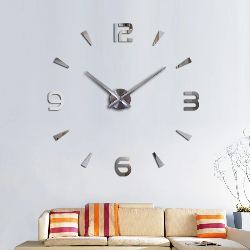 Fashion new Diy acrylic mirror wall clock big quartz watch still life clocks living room home decoration 3d stickers Europe