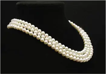 

Beautiful 14k/20 Y.G 3 Rows 8-9mm Natural White Akoya pearl Necklace 17"18"