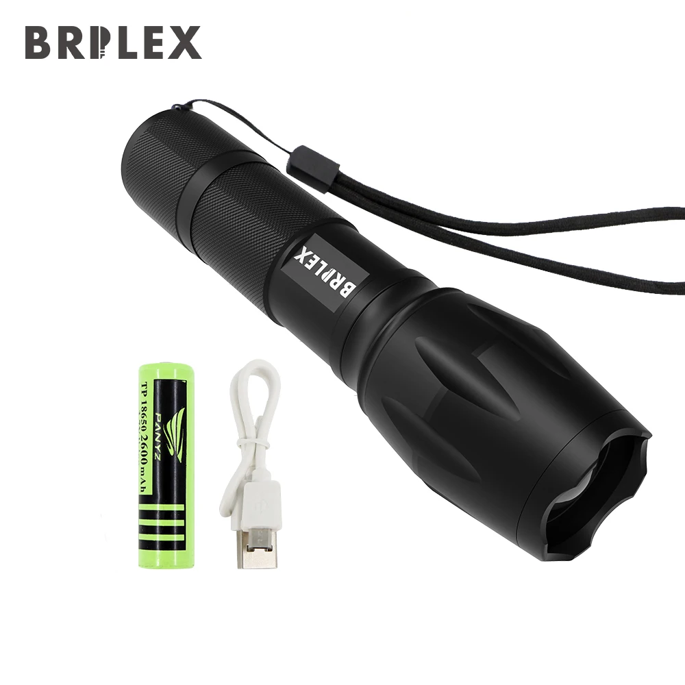 Beste BRILEX Zaklamp LED Zaklampen Black Oplaadbare Zaklamp met 18650 Batterij Waterdicht en Focal Aadjustable voor Camping etc.