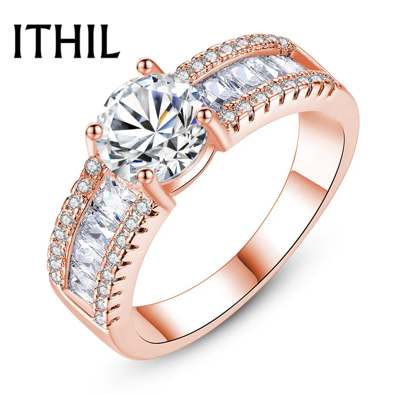

ITHIL Female Jewelry Romantic Engagement Ring Rose Gold Silver Color Round Cubic Zirconia Wedding Rings For Women Girl Anel New