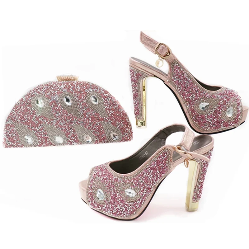

Pink Color African Woman Matching Italian Shoe and Bag Set Shoe and Bag Set for Party In Women High Quality Italy Shoes and Bag