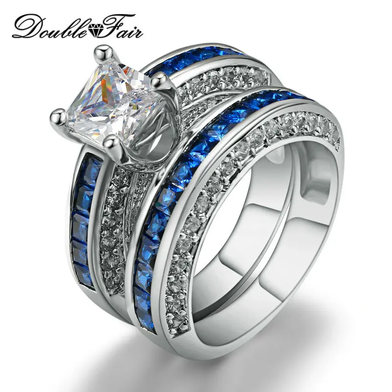 

Double Fair Luxury Rings Sets 3 Colors Optional Silver Color Engagement/Wedding Ring Set Fashion CZ Jewelry For Women DFR690M