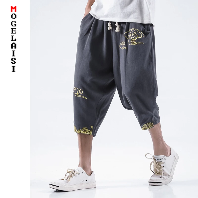 Модные мужские летние шорты в китайском стиле с принтом, мужские шорты с эластичной резинкой на талии, мужские шорты размера плюс 5XL 715-7085