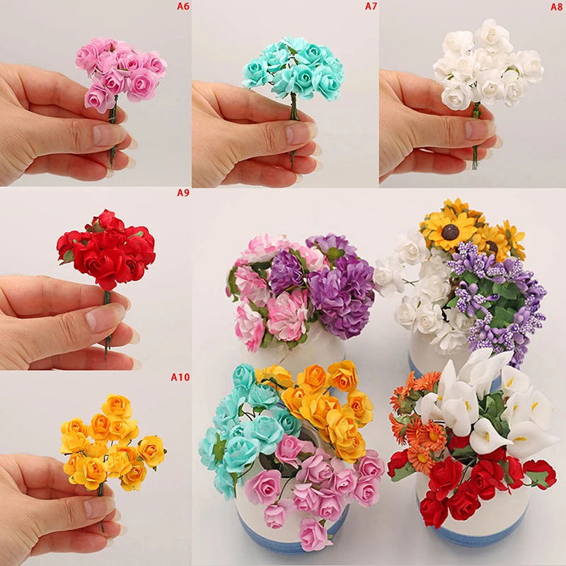 

10 Styles Artificial Handmade Fake Purple Lavender Bouquet Sunflower Calla lily Doll Decor Flowers For Doll House Carnation Rose