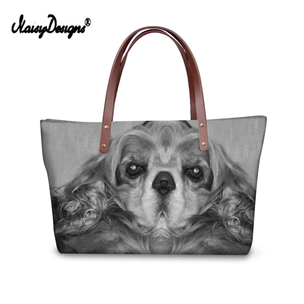 Noisydesigns американская кокер Печатный женский водонепроницаемый груз Топ-ручка сумка женская большая сумка на плечо для девочек черный кошелек на молнии