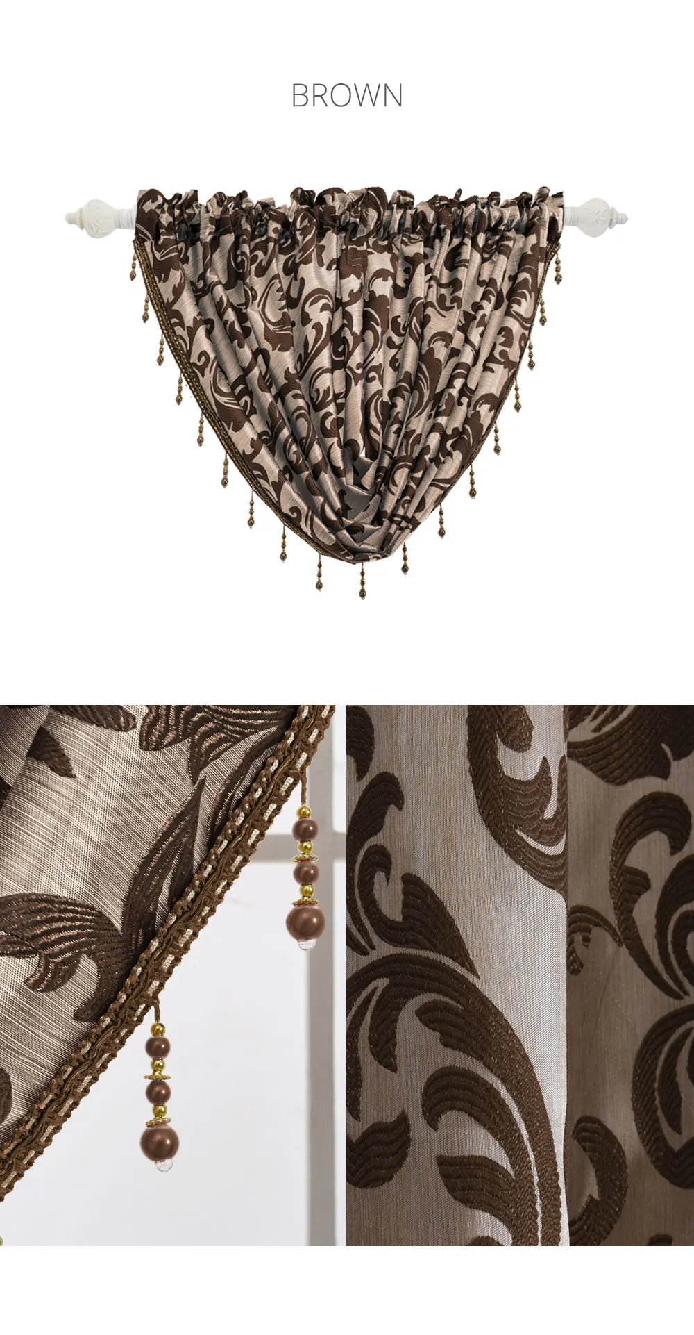 BVL-SMT301_NAPEARL European Luxury New Elegant Waterfall Valance Home Window Beads Decoration Curtain Jacquard Polyester Cloth Brown Pelmet (3)