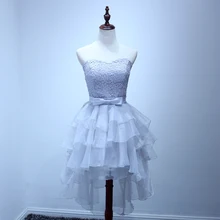 New Arrival Fashionable Three Styles Gray Short In Front Organza Tiered Lovely Bridesmaid Dress NM 739