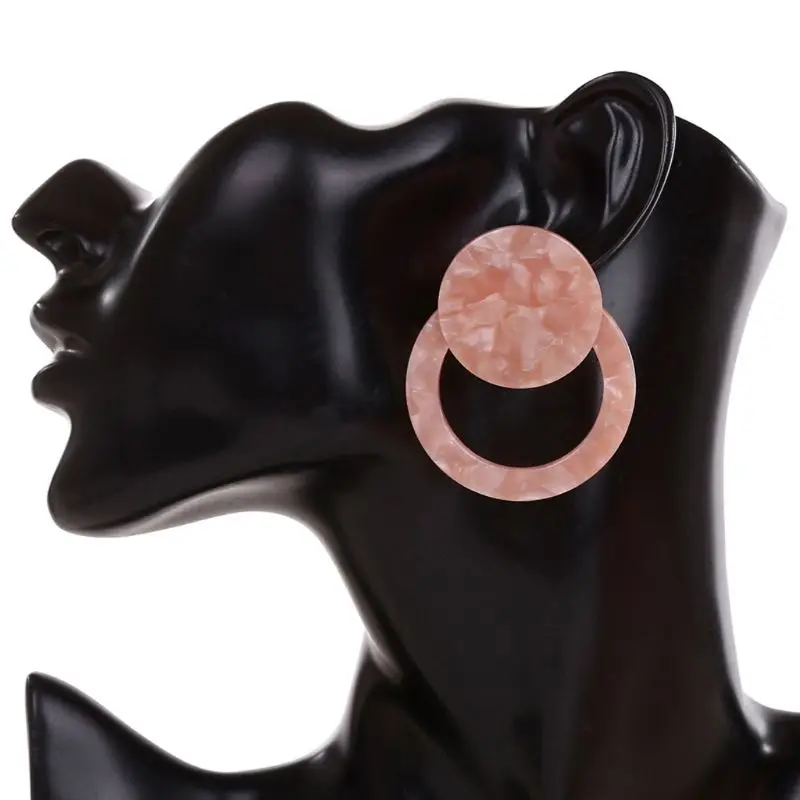 

Acrylic Resin Women Earings Tortoise Shell Double Round Drop Earrings Fashion Jewelry Geometric Earrings Female