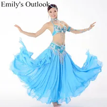 Индийские Костюмы для танца живота(бюстгальтер на бретельках+ юбка+ пояс), ручная работа, расшитые бисером, для шоу, Арабская принцесса, Болливуд, для девочек, синий, красный цвет