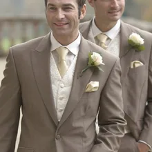 Лидер продаж, свадебный смокинг цвета хаки, мужские свадебные костюмы для выпускного вечера(куртка+ брюки+ жилет+ галстук) H: 034