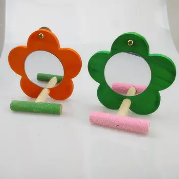 

Parrot Mirror Toy Funny Pet Bird Mirror Toy Flower-shaped Round Rectangle Available With Stand Stick