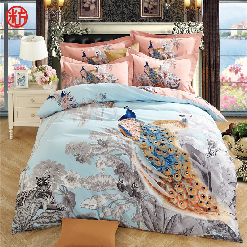 

2019 winner bedding cotton set flower duvet cover set peacock bed cover lavender home flat sheet 4pcs/set bohemia bed linen set