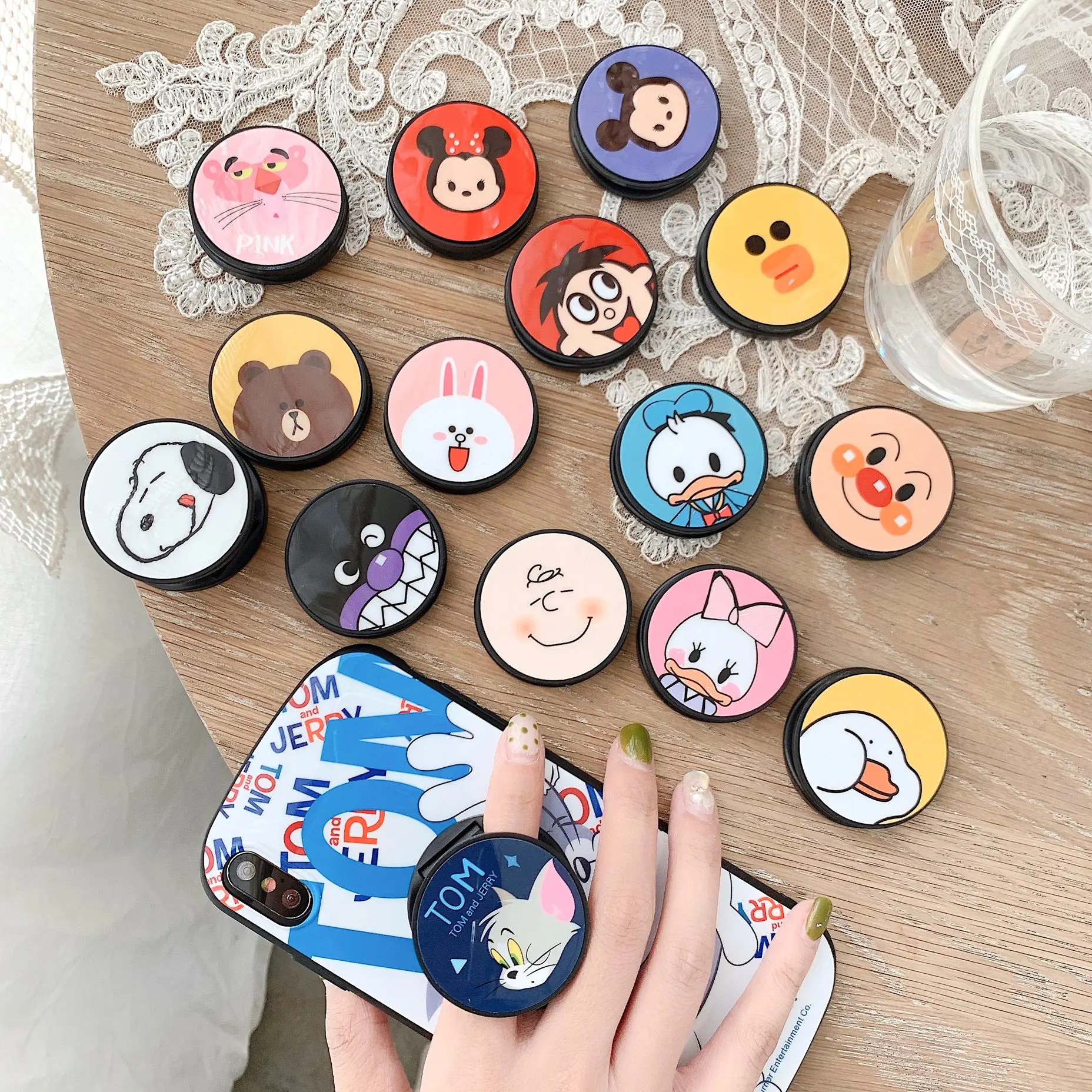 Cute Cartoon Round Universal Mobile Phone Ring Holder Airbag Gasbag fold Stand Bracket Mount For iPhone XR Samsung Huawei Xiaomi