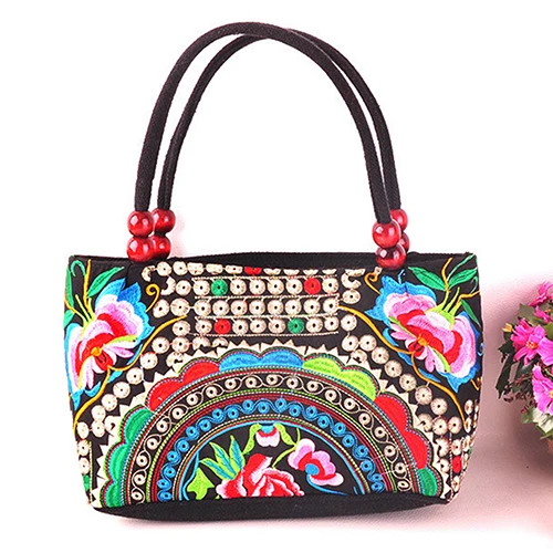 

Double-Sided Canvas Flower Print Embroidery Ethnic Style Retro Handbag Small Bag