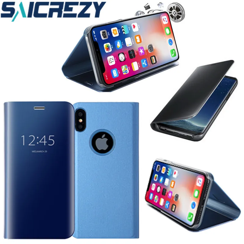 

For apple iphone X XR XS Max Case cover Mirror Flip Leather case Cover stand View bumper funda for iphone 6 6s 7 8 plus case
