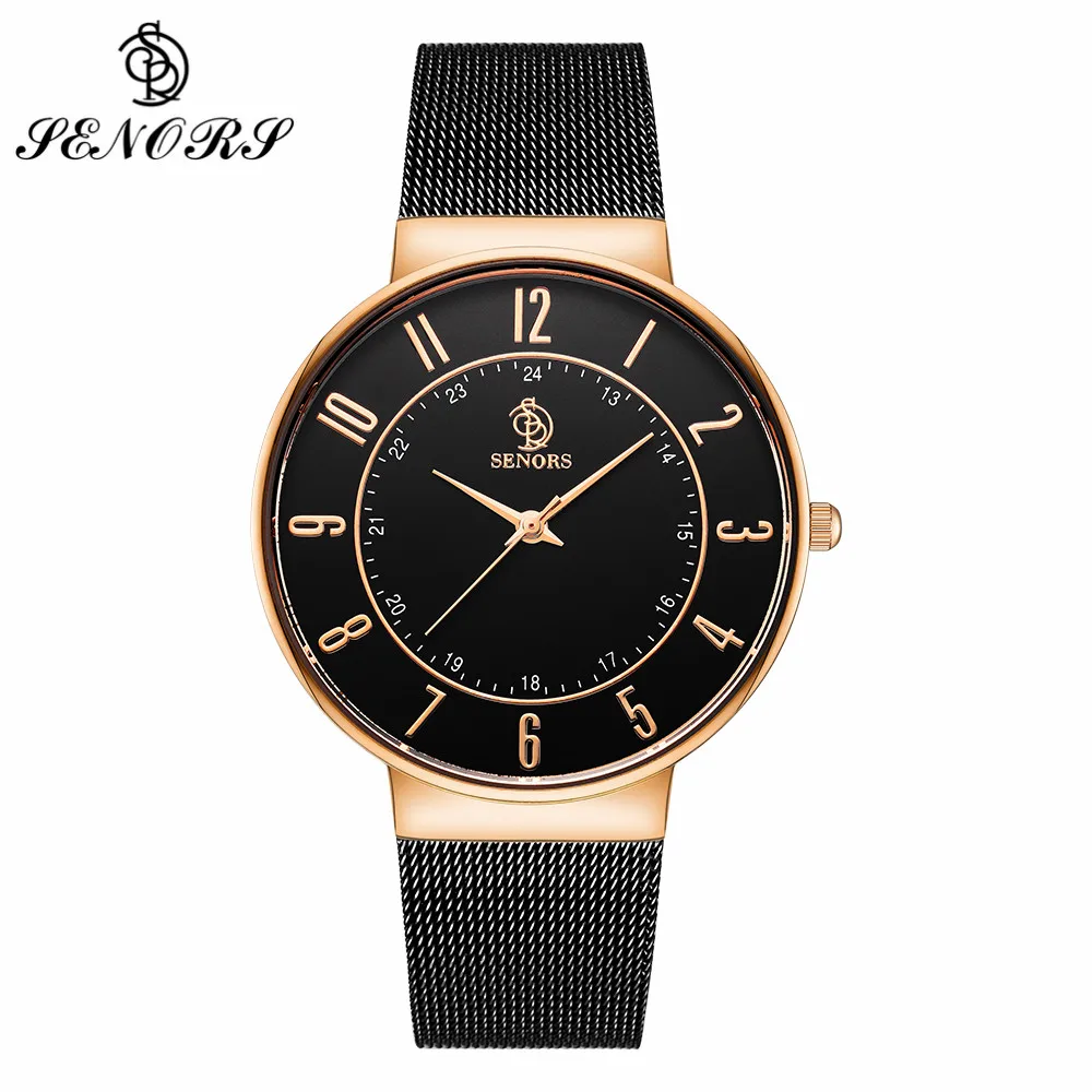 

SENORS Fashion Watches for Men Ultra-thin Dial Mesh Steel Strap Gold Plated Male Clock 2019 Quartz Waterproof Wristwatches Gifts
