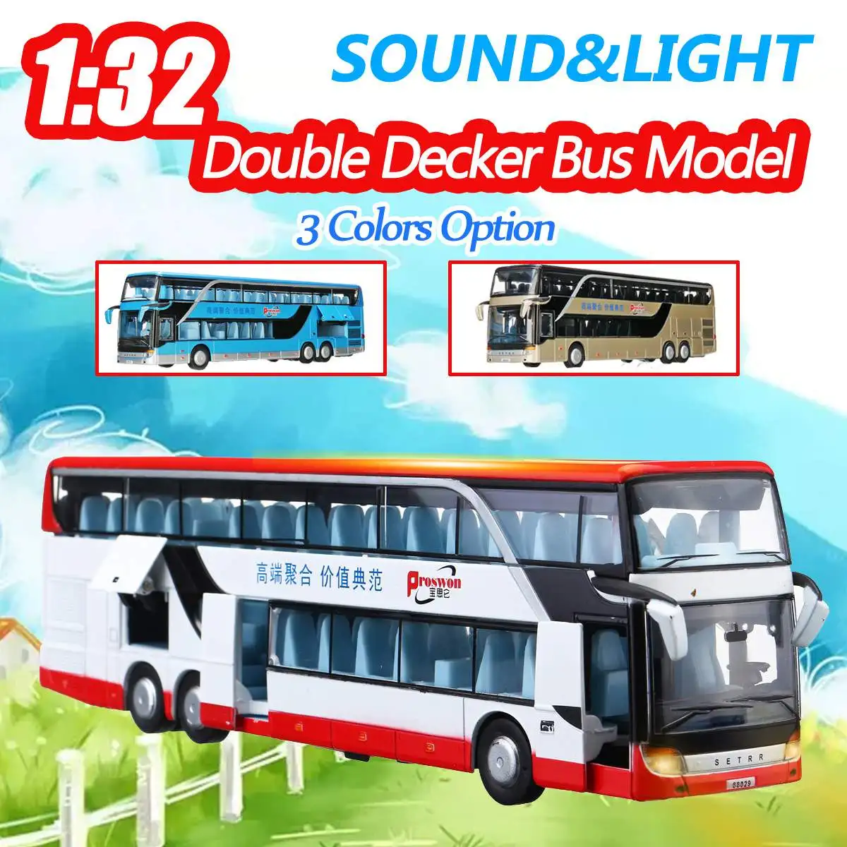 

1:32 alloy pull back bus model high simitation Double sightseeing bus flash toy vehicle kids toys Long Distance Sightseeing Bus