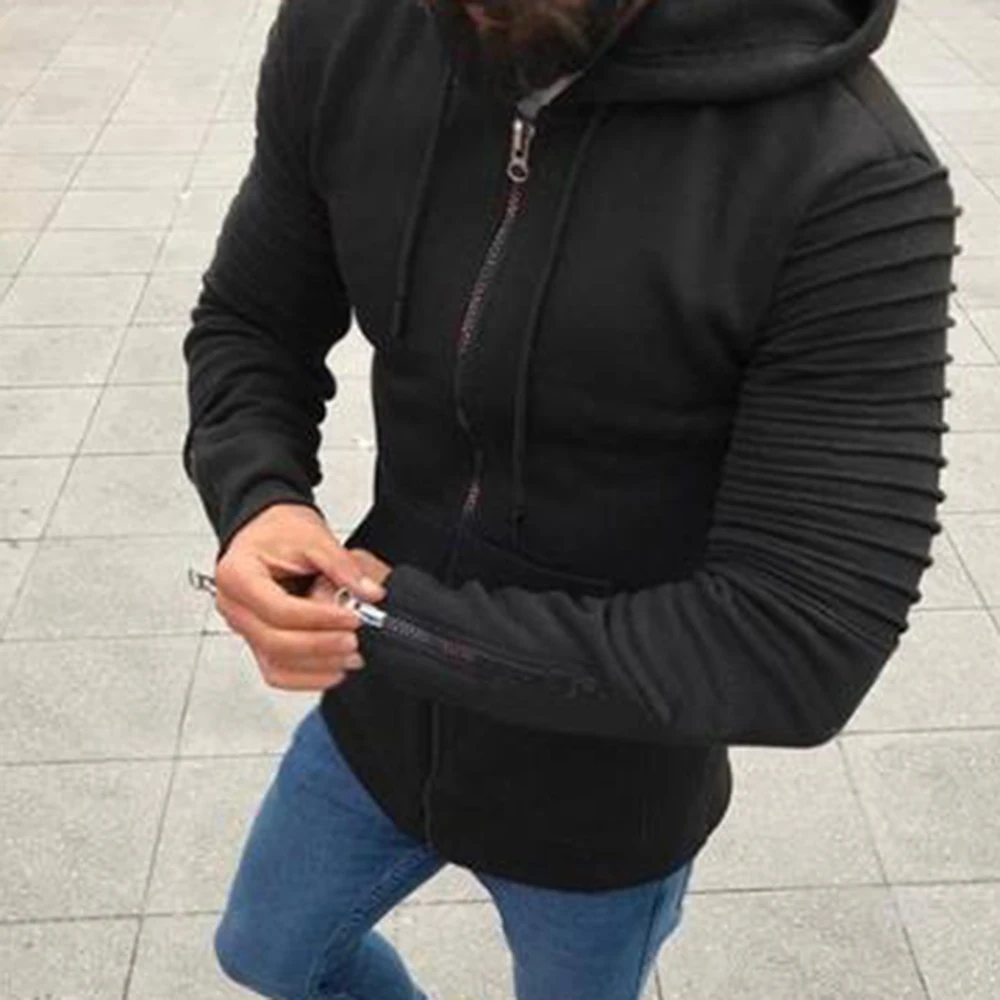 

Men Cardigans Jacket Casual Pleated Long Sleeve Hooded Men's Sweatershirts Slim Fit Solid Autumn Winter Coat Hoodies Streetwear